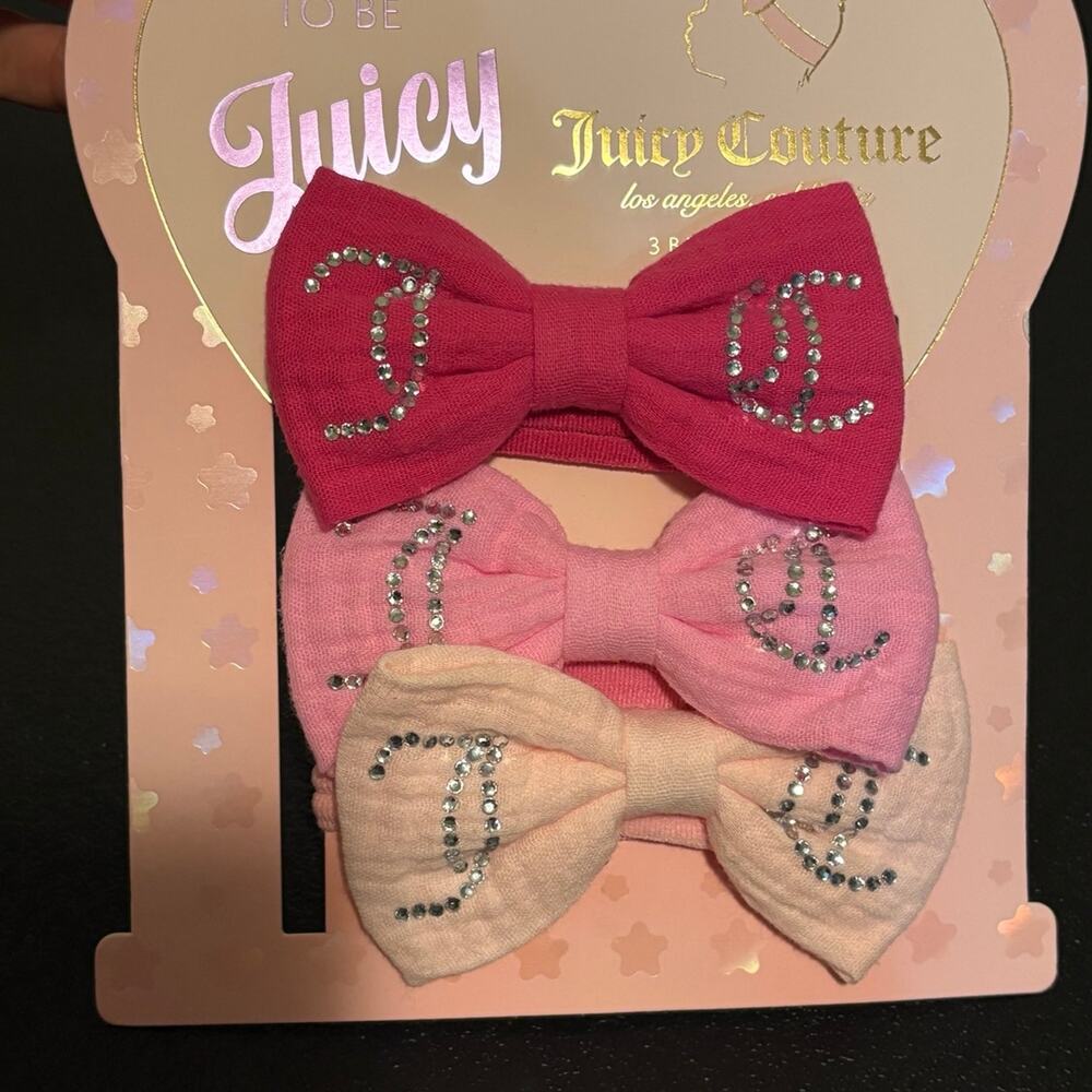 NWT Juicy Couture Baby Headband 3-Pack - Pink Rhinestone Bows